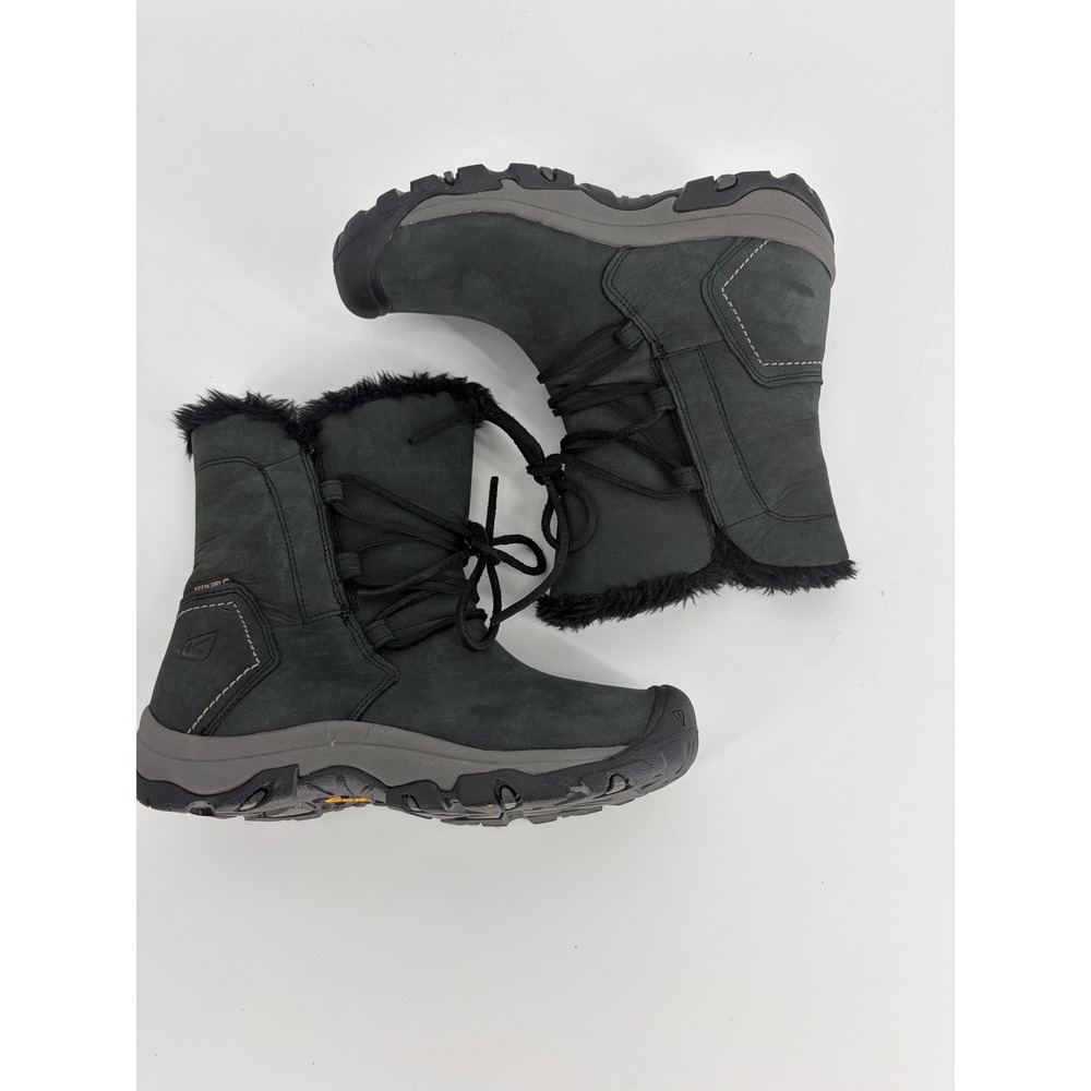 Keen Greta Waterproof Winter Boots Black Leather Insulated Faux Fur Womens 8